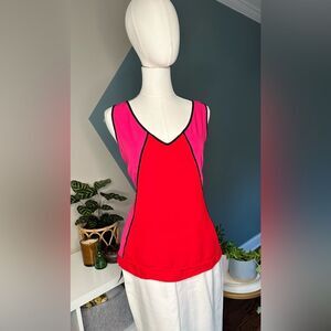 Vintage 90s Y2K Caché Colorblock Tank Top Red Pink Black Piping Women’s Size L
